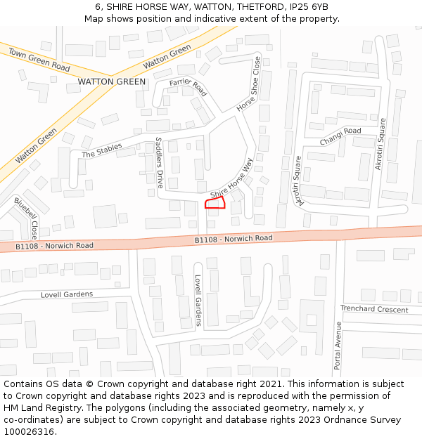 6, SHIRE HORSE WAY, WATTON, THETFORD, IP25 6YB: Location map and indicative extent of plot