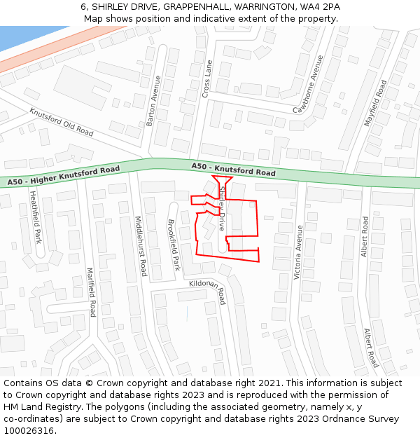 6, SHIRLEY DRIVE, GRAPPENHALL, WARRINGTON, WA4 2PA: Location map and indicative extent of plot