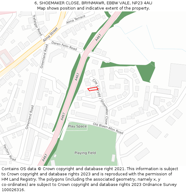 6, SHOEMAKER CLOSE, BRYNMAWR, EBBW VALE, NP23 4AU: Location map and indicative extent of plot
