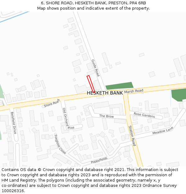 6, SHORE ROAD, HESKETH BANK, PRESTON, PR4 6RB: Location map and indicative extent of plot