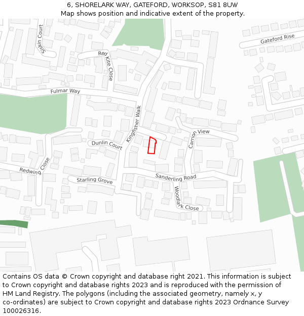 6, SHORELARK WAY, GATEFORD, WORKSOP, S81 8UW: Location map and indicative extent of plot