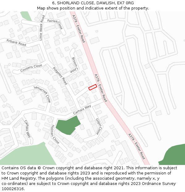 6, SHORLAND CLOSE, DAWLISH, EX7 0RG: Location map and indicative extent of plot