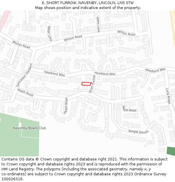 6, SHORT FURROW, NAVENBY, LINCOLN, LN5 0TW: Location map and indicative extent of plot