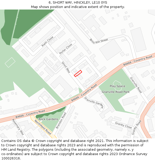6, SHORT WAY, HINCKLEY, LE10 0YS: Location map and indicative extent of plot