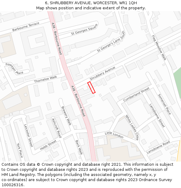 6, SHRUBBERY AVENUE, WORCESTER, WR1 1QH: Location map and indicative extent of plot