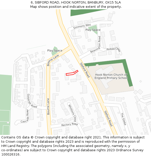 6, SIBFORD ROAD, HOOK NORTON, BANBURY, OX15 5LA: Location map and indicative extent of plot