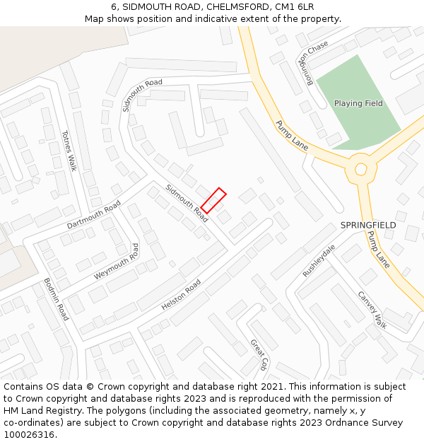 6, SIDMOUTH ROAD, CHELMSFORD, CM1 6LR: Location map and indicative extent of plot