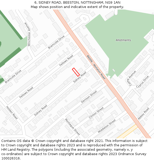 6, SIDNEY ROAD, BEESTON, NOTTINGHAM, NG9 1AN: Location map and indicative extent of plot