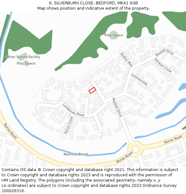 6, SILVERBURN CLOSE, BEDFORD, MK41 0GB: Location map and indicative extent of plot