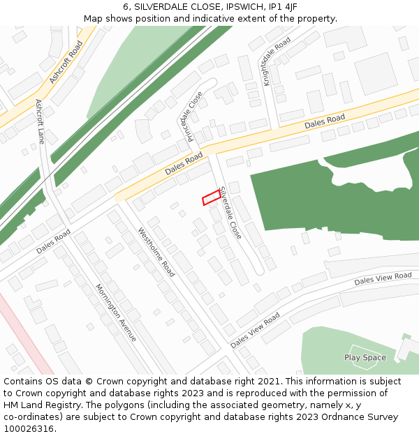 6, SILVERDALE CLOSE, IPSWICH, IP1 4JF: Location map and indicative extent of plot