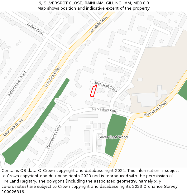 6, SILVERSPOT CLOSE, RAINHAM, GILLINGHAM, ME8 8JR: Location map and indicative extent of plot