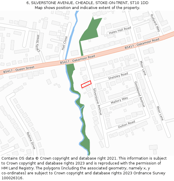 6, SILVERSTONE AVENUE, CHEADLE, STOKE-ON-TRENT, ST10 1DD: Location map and indicative extent of plot