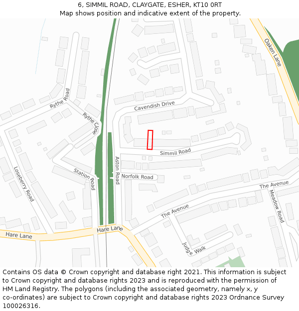 6, SIMMIL ROAD, CLAYGATE, ESHER, KT10 0RT: Location map and indicative extent of plot