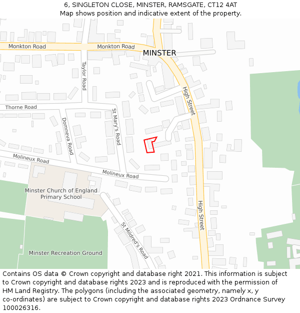 6, SINGLETON CLOSE, MINSTER, RAMSGATE, CT12 4AT: Location map and indicative extent of plot