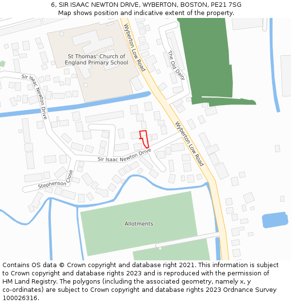 6, SIR ISAAC NEWTON DRIVE, WYBERTON, BOSTON, PE21 7SG: Location map and indicative extent of plot
