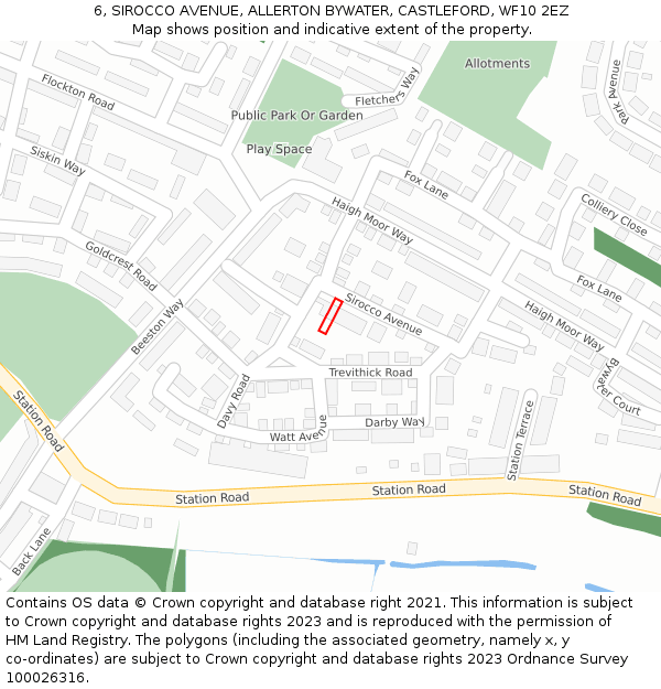 6, SIROCCO AVENUE, ALLERTON BYWATER, CASTLEFORD, WF10 2EZ: Location map and indicative extent of plot