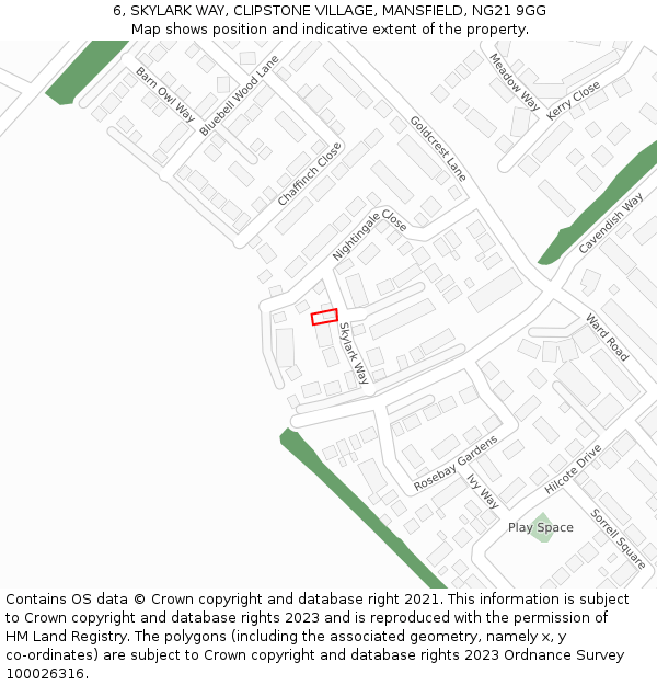 6, SKYLARK WAY, CLIPSTONE VILLAGE, MANSFIELD, NG21 9GG: Location map and indicative extent of plot