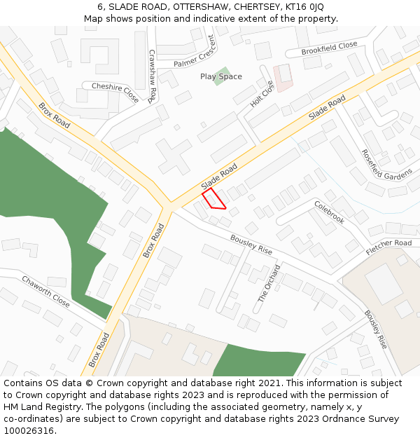 6, SLADE ROAD, OTTERSHAW, CHERTSEY, KT16 0JQ: Location map and indicative extent of plot