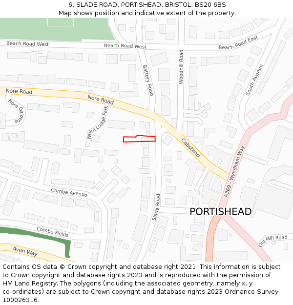 6, SLADE ROAD, PORTISHEAD, BRISTOL, BS20 6BS: Location map and indicative extent of plot