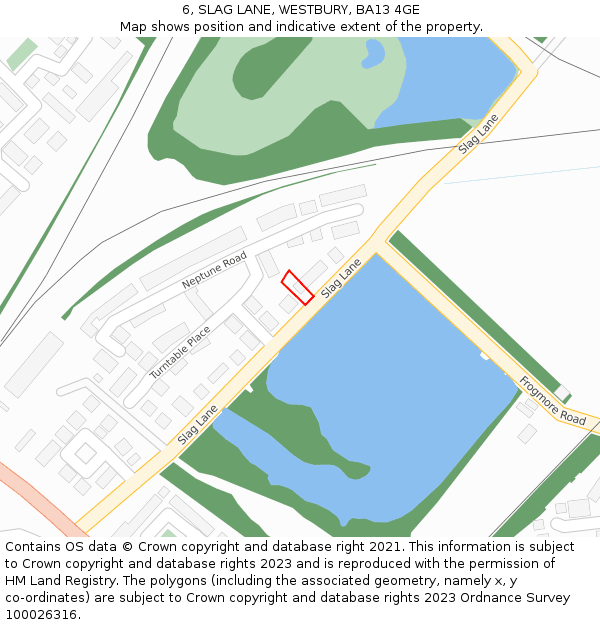 6, SLAG LANE, WESTBURY, BA13 4GE: Location map and indicative extent of plot