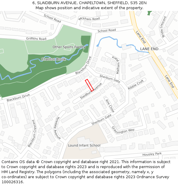 6, SLAIDBURN AVENUE, CHAPELTOWN, SHEFFIELD, S35 2EN: Location map and indicative extent of plot