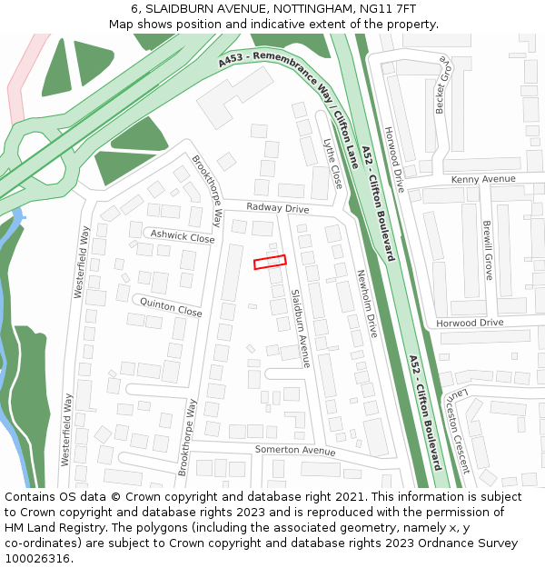 6, SLAIDBURN AVENUE, NOTTINGHAM, NG11 7FT: Location map and indicative extent of plot