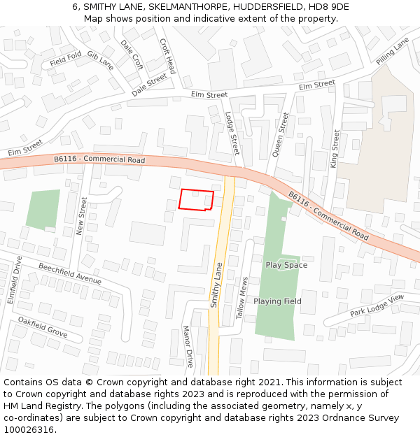 6, SMITHY LANE, SKELMANTHORPE, HUDDERSFIELD, HD8 9DE: Location map and indicative extent of plot