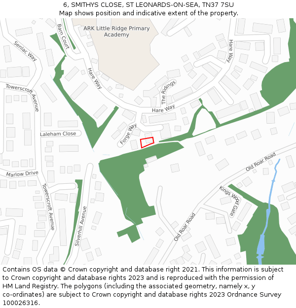 6, SMITHYS CLOSE, ST LEONARDS-ON-SEA, TN37 7SU: Location map and indicative extent of plot