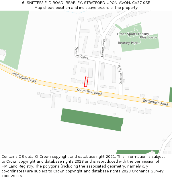 6, SNITTERFIELD ROAD, BEARLEY, STRATFORD-UPON-AVON, CV37 0SB: Location map and indicative extent of plot