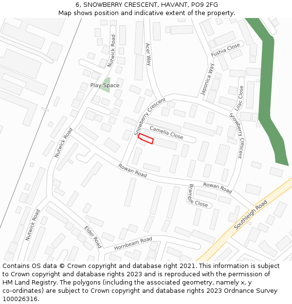 6, SNOWBERRY CRESCENT, HAVANT, PO9 2FG: Location map and indicative extent of plot