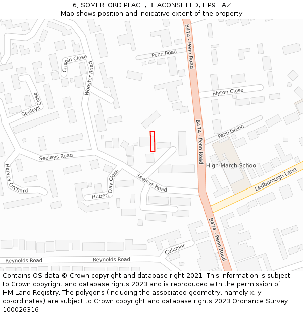 6, SOMERFORD PLACE, BEACONSFIELD, HP9 1AZ: Location map and indicative extent of plot