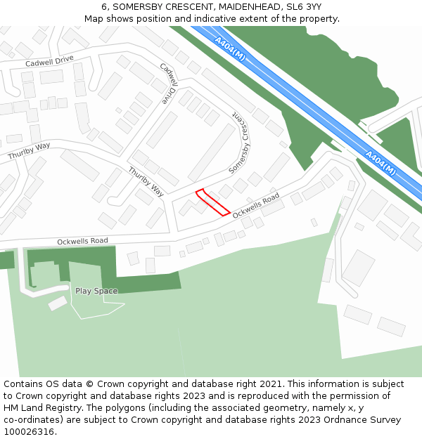 6, SOMERSBY CRESCENT, MAIDENHEAD, SL6 3YY: Location map and indicative extent of plot