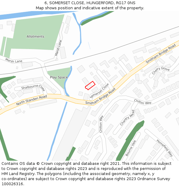 6, SOMERSET CLOSE, HUNGERFORD, RG17 0NS: Location map and indicative extent of plot