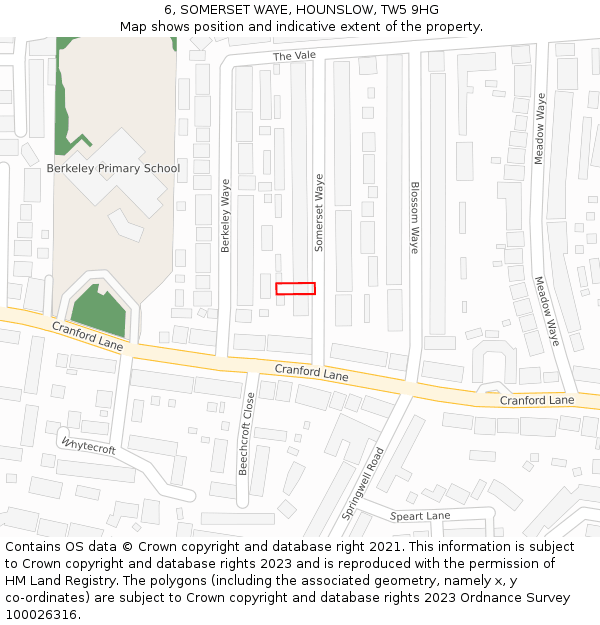 6, SOMERSET WAYE, HOUNSLOW, TW5 9HG: Location map and indicative extent of plot