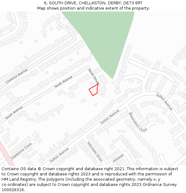 6, SOUTH DRIVE, CHELLASTON, DERBY, DE73 6RT: Location map and indicative extent of plot