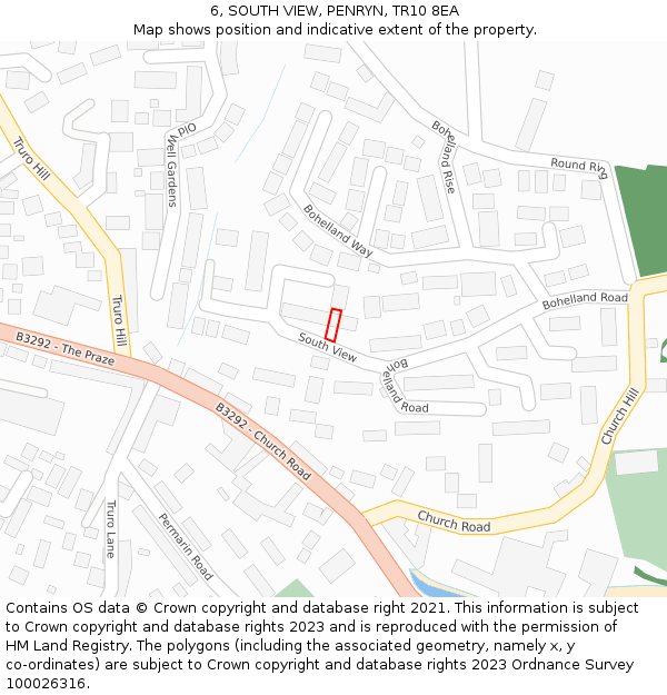 6, SOUTH VIEW, PENRYN, TR10 8EA: Location map and indicative extent of plot