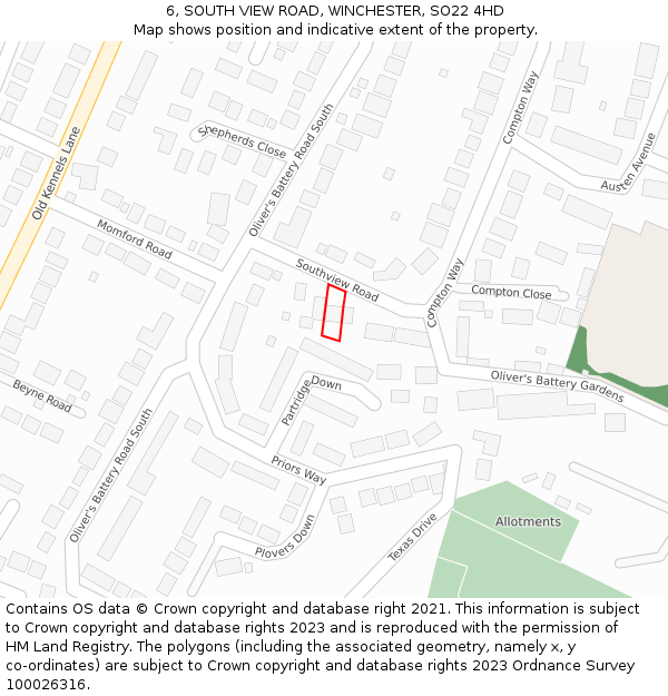 6, SOUTH VIEW ROAD, WINCHESTER, SO22 4HD: Location map and indicative extent of plot