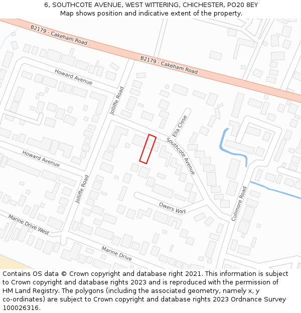 6, SOUTHCOTE AVENUE, WEST WITTERING, CHICHESTER, PO20 8EY: Location map and indicative extent of plot