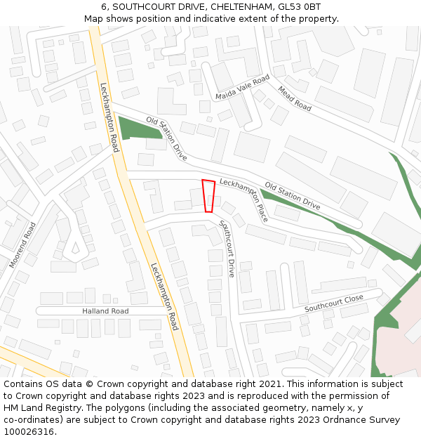 6, SOUTHCOURT DRIVE, CHELTENHAM, GL53 0BT: Location map and indicative extent of plot