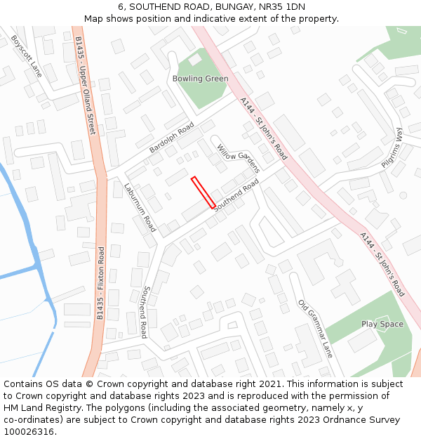 6, SOUTHEND ROAD, BUNGAY, NR35 1DN: Location map and indicative extent of plot