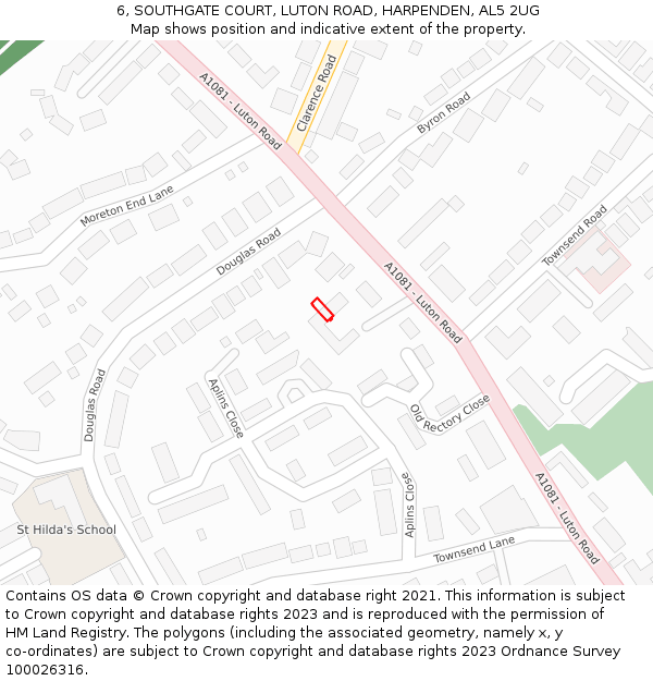 6, SOUTHGATE COURT, LUTON ROAD, HARPENDEN, AL5 2UG: Location map and indicative extent of plot