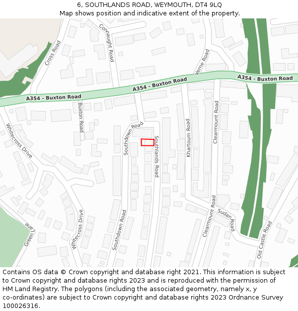 6, SOUTHLANDS ROAD, WEYMOUTH, DT4 9LQ: Location map and indicative extent of plot