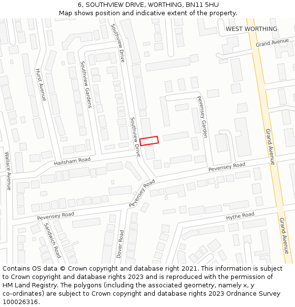 6, SOUTHVIEW DRIVE, WORTHING, BN11 5HU: Location map and indicative extent of plot