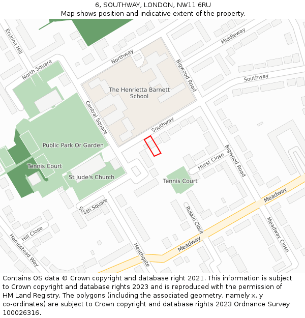 6, SOUTHWAY, LONDON, NW11 6RU: Location map and indicative extent of plot