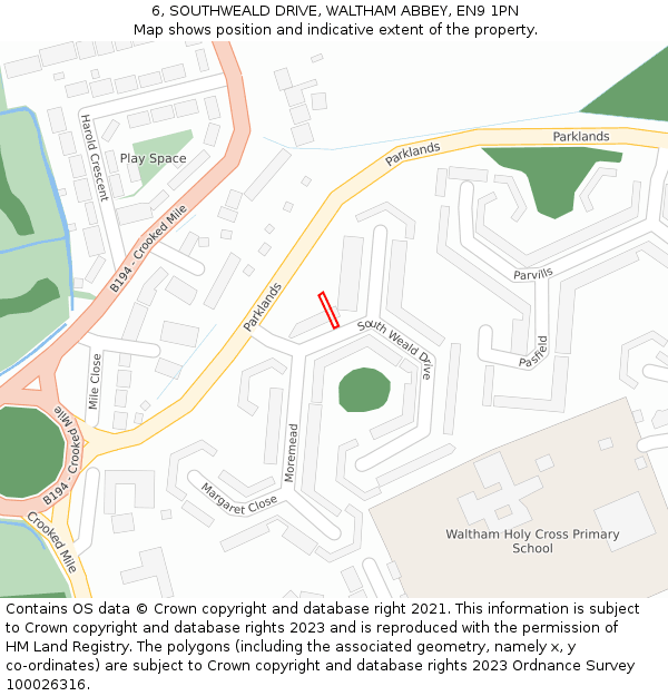 6, SOUTHWEALD DRIVE, WALTHAM ABBEY, EN9 1PN: Location map and indicative extent of plot