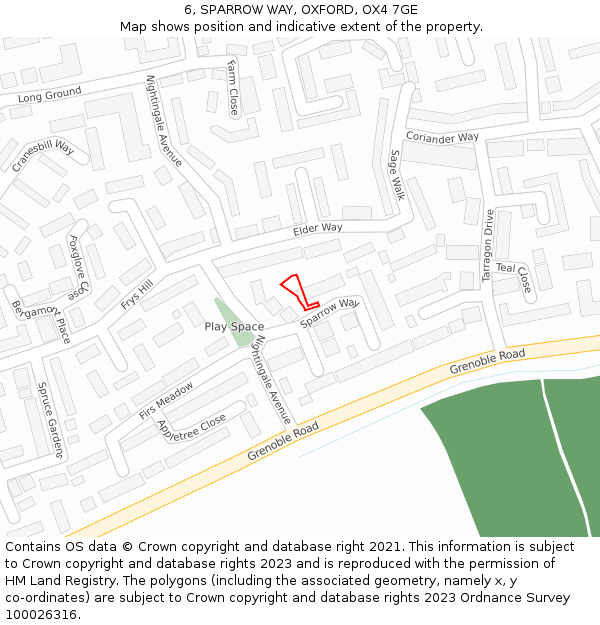 6, SPARROW WAY, OXFORD, OX4 7GE: Location map and indicative extent of plot