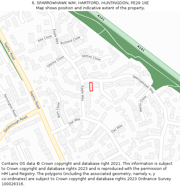 6, SPARROWHAWK WAY, HARTFORD, HUNTINGDON, PE29 1XE: Location map and indicative extent of plot