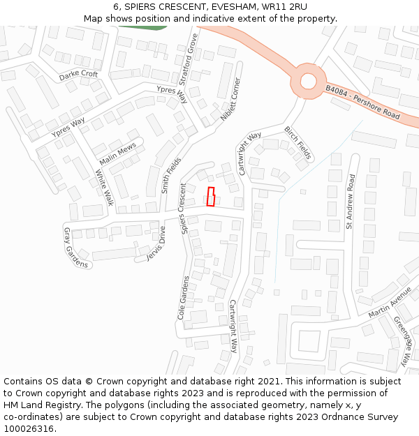 6, SPIERS CRESCENT, EVESHAM, WR11 2RU: Location map and indicative extent of plot