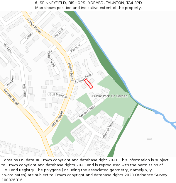 6, SPINNEYFIELD, BISHOPS LYDEARD, TAUNTON, TA4 3PD: Location map and indicative extent of plot