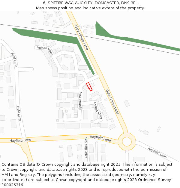 6, SPITFIRE WAY, AUCKLEY, DONCASTER, DN9 3PL: Location map and indicative extent of plot